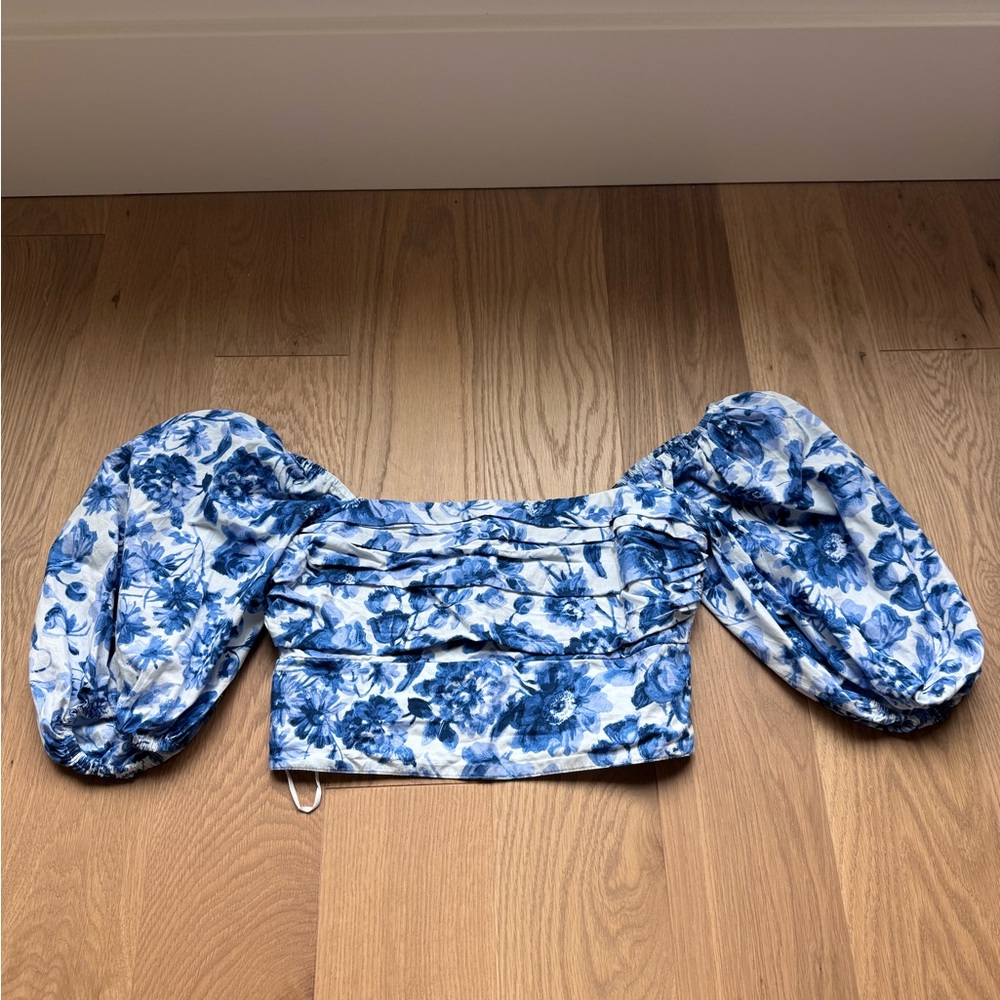 Abercrombie & Fitch Blue Floral Puff Sleeve Blouse